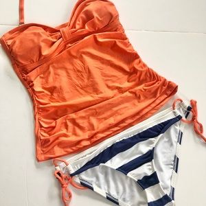 Splendid Orange and Stripe Two Piece Tank Bikini Swimsuit Small
